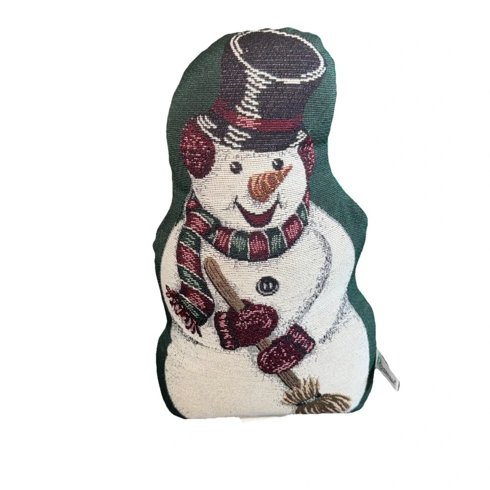 VTG Riverdale Tapestry Weighted Snowman Shaped Plush Door Stop Christmas Decor